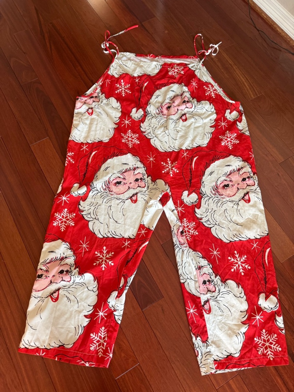 Women's Christmas Santa Claus Print Adjustable Strap Jumpsuit Wide Leg Loose O/S